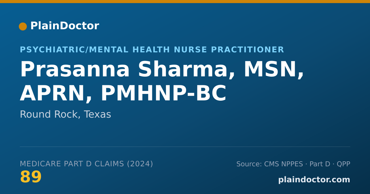 Shareable card for Prasanna Sharma, MSN, APRN, PMHNP-BC - Psychiatric/Mental Health Nurse Practitioner, Round Rock, TX