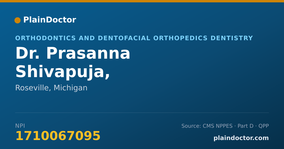 Shareable card for Prasanna Shivapuja, BDS,MDS,DDS,MS ORTHO - Orthodontics and Dentofacial Orthopedics Dentistry, Roseville, MI