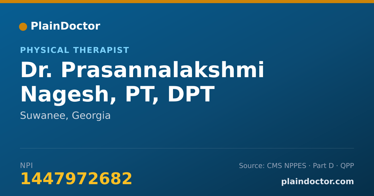 Shareable card for Prasannalakshmi Nagesh, PT, DPT - Physical Therapist, Suwanee, GA