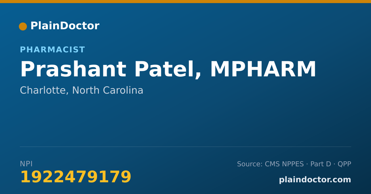 Shareable card for Prashant Patel, MPHARM - Pharmacist, Charlotte, NC