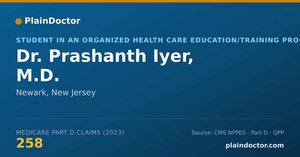 Shareable card for Prashanth Iyer, M.D. - Student in an Organized Health Care Education/Training Program, Newark, NJ