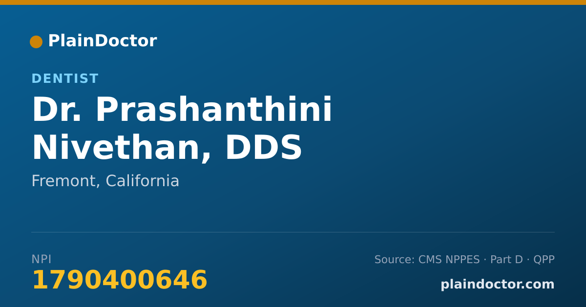 Shareable card for Prashanthini Nivethan, DDS - Dentist, Fremont, CA
