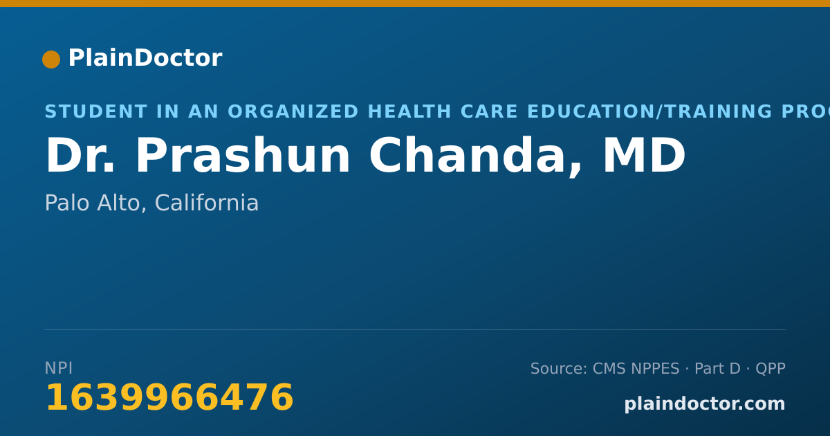 Shareable card for Prashun Chanda, MD - Student in an Organized Health Care Education/Training Program, Palo Alto, CA