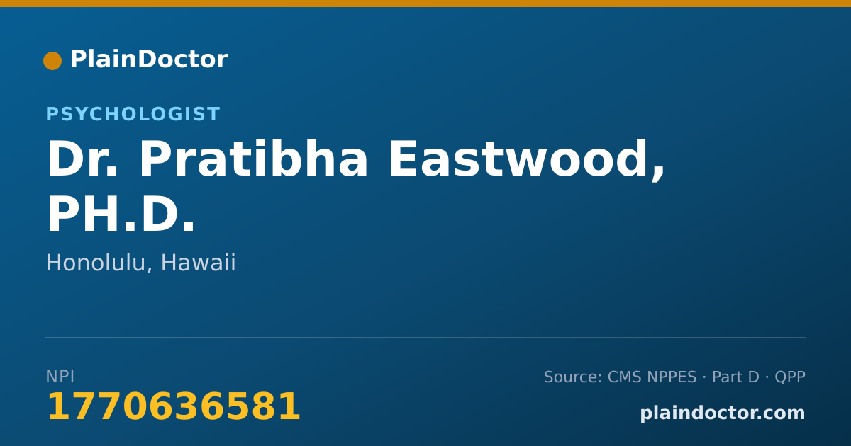 Shareable card for Pratibha Eastwood, PH.D. - Psychologist, Honolulu, HI