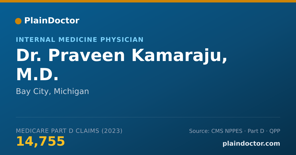 Shareable card for Praveen Kamaraju, M.D. - Internal Medicine Physician, Bay City, MI