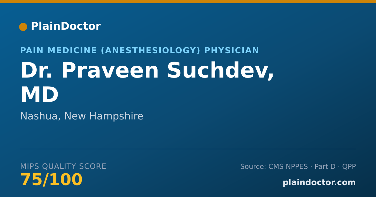 Shareable card for Praveen Suchdev, MD - Pain Medicine (Anesthesiology) Physician, Nashua, NH