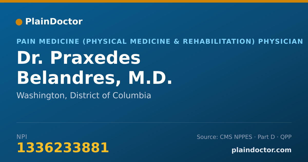 Shareable card for Praxedes Belandres, M.D. - Pain Medicine (Physical Medicine & Rehabilitation) Physician, Washington, DC