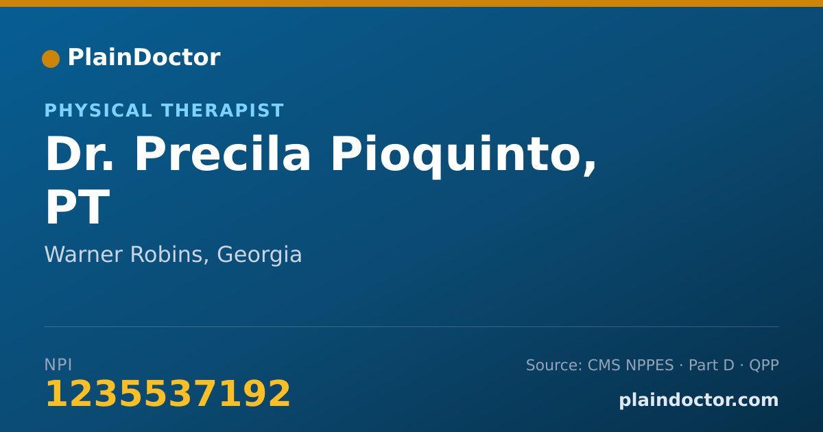 Shareable card for Precila Pioquinto, PT - Physical Therapist, Warner Robins, GA