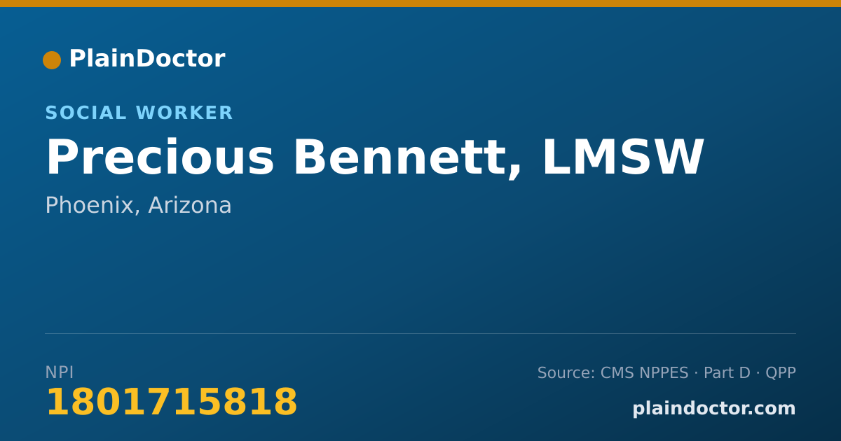 Shareable card for Precious Bennett, LMSW - Social Worker, Phoenix, AZ