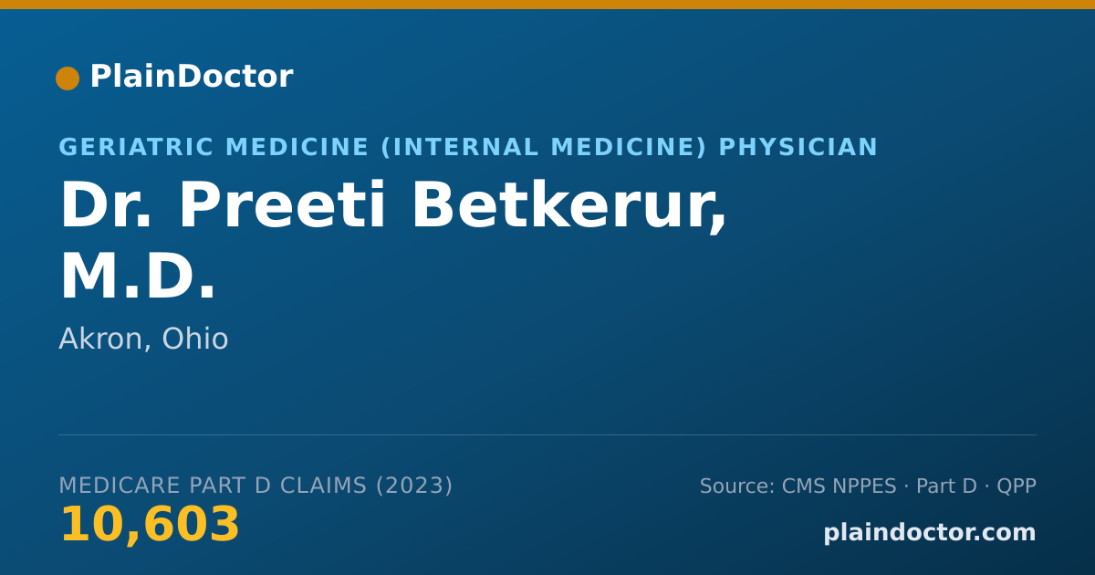Shareable card for Preeti Betkerur, M.D. - Geriatric Medicine (Internal Medicine) Physician, Akron, OH