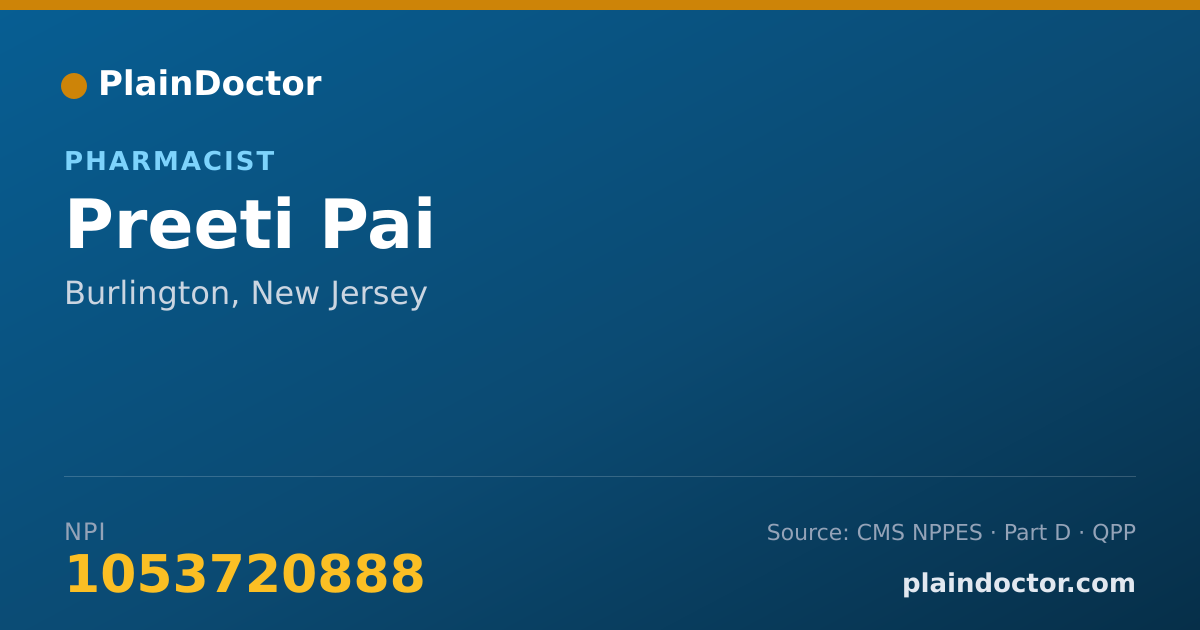 Shareable card for Preeti Pai - Pharmacist, Burlington, NJ