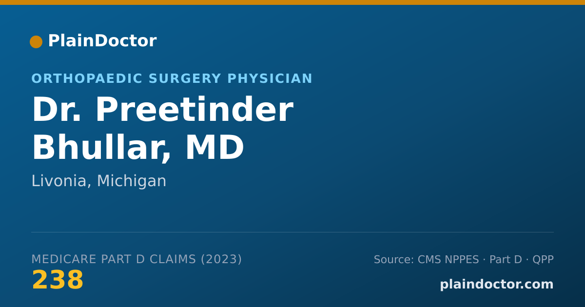 Shareable card for Preetinder Bhullar, MD - Orthopaedic Surgery Physician, Livonia, MI