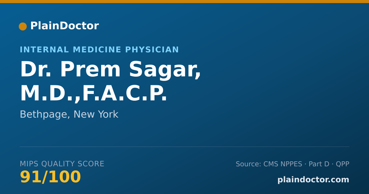 Shareable card for Prem Sagar, M.D.,F.A.C.P. - Internal Medicine Physician, Bethpage, NY