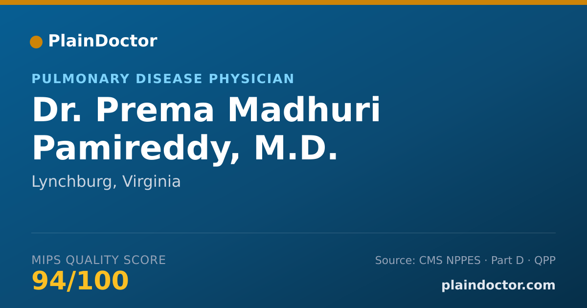 Shareable card for Prema Madhuri Pamireddy, M.D. - Pulmonary Disease Physician, Lynchburg, VA