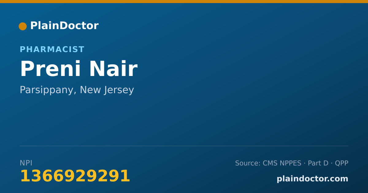 Shareable card for Preni Nair - Pharmacist, Parsippany, NJ