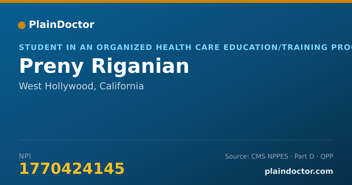 Shareable card for Preny Riganian - Student in an Organized Health Care Education/Training Program, West Hollywood, CA