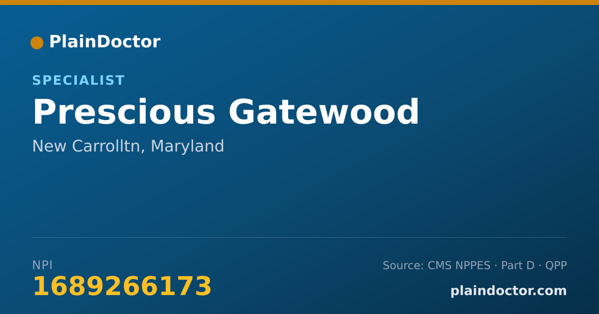 Shareable card for Prescious Gatewood - Specialist, New Carrolltn, MD