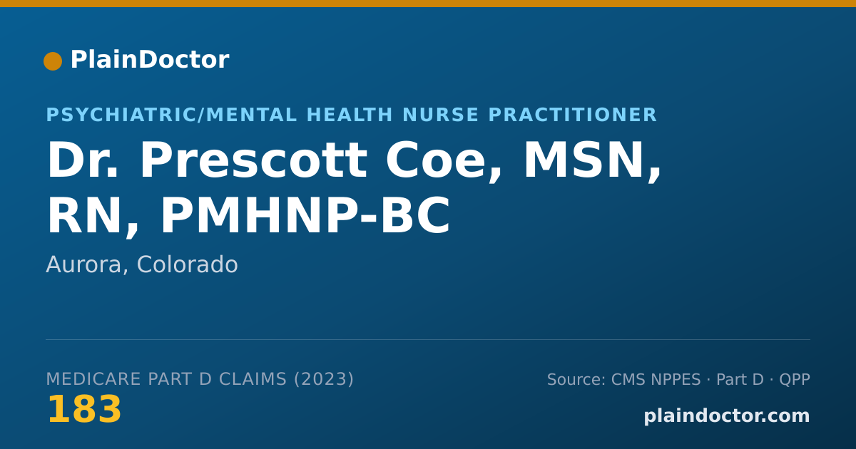 Shareable card for Prescott Coe, MSN, RN, PMHNP-BC - Psychiatric/Mental Health Nurse Practitioner, Aurora, CO