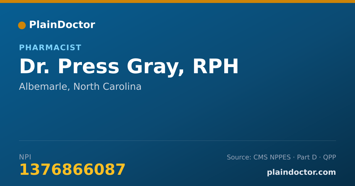 Shareable card for Press Gray, RPH - Pharmacist, Albemarle, NC