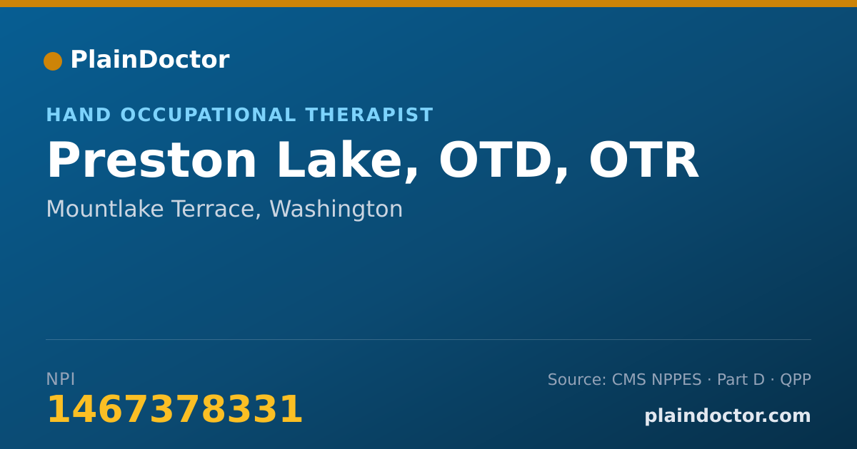 Shareable card for Preston Lake, OTD, OTR - Hand Occupational Therapist, Mountlake Terrace, WA