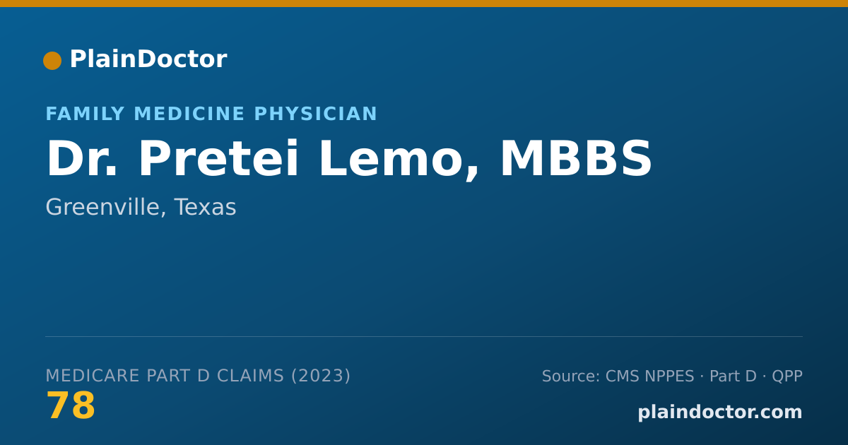 Shareable card for Pretei Lemo, MBBS - Family Medicine Physician, Greenville, TX
