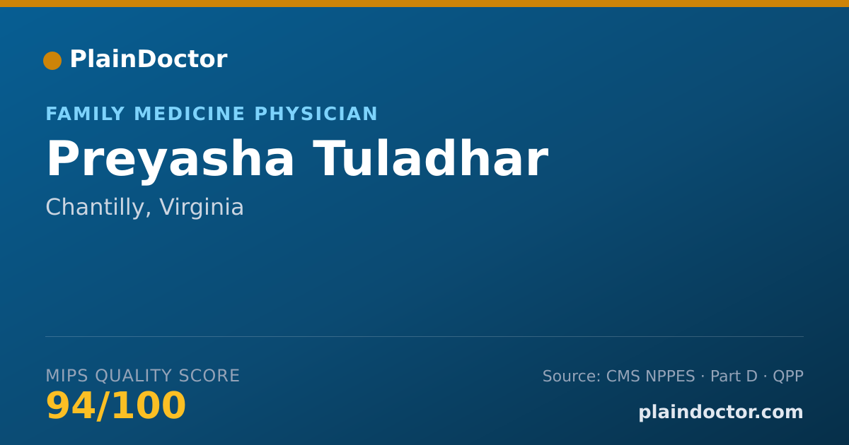 Shareable card for Preyasha Tuladhar - Family Medicine Physician, Chantilly, VA