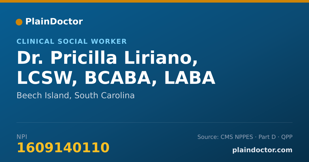 Shareable card for Pricilla Liriano, LCSW, BCABA, LABA - Clinical Social Worker, Beech Island, SC