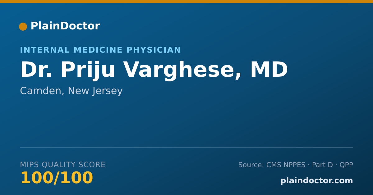 Shareable card for Priju Varghese, MD - Internal Medicine Physician, Camden, NJ