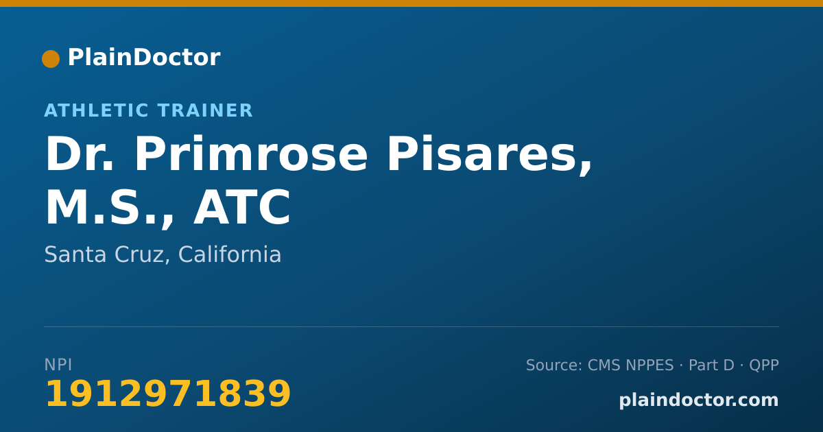 Shareable card for Primrose Pisares, M.S., ATC - Athletic Trainer, Santa Cruz, CA