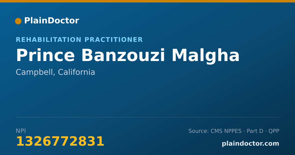 Shareable card for Prince Banzouzi Malgha - Rehabilitation Practitioner, Campbell, CA