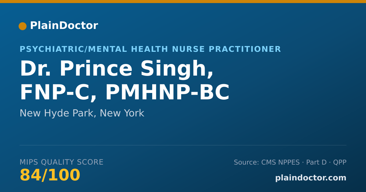 Shareable card for Prince Singh, FNP-C, PMHNP-BC - Psychiatric/Mental Health Nurse Practitioner, New Hyde Park, NY