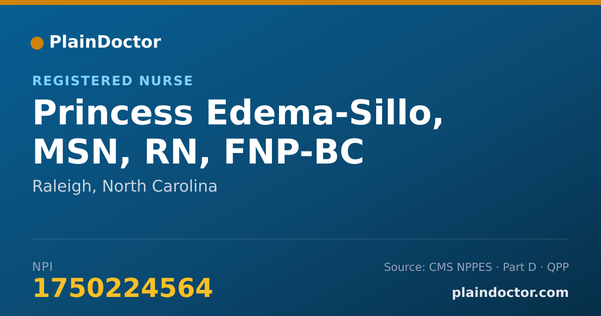 Shareable card for Princess Edema-Sillo, MSN, RN, FNP-BC - Registered Nurse, Raleigh, NC
