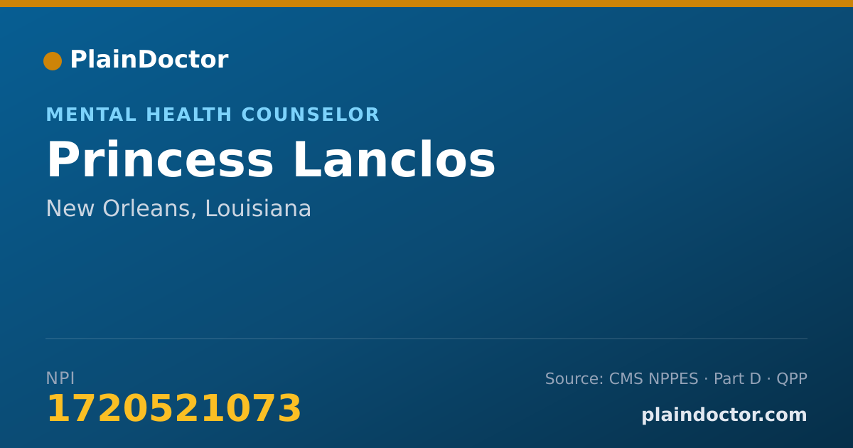 Shareable card for Princess Lanclos - Mental Health Counselor, New Orleans, LA