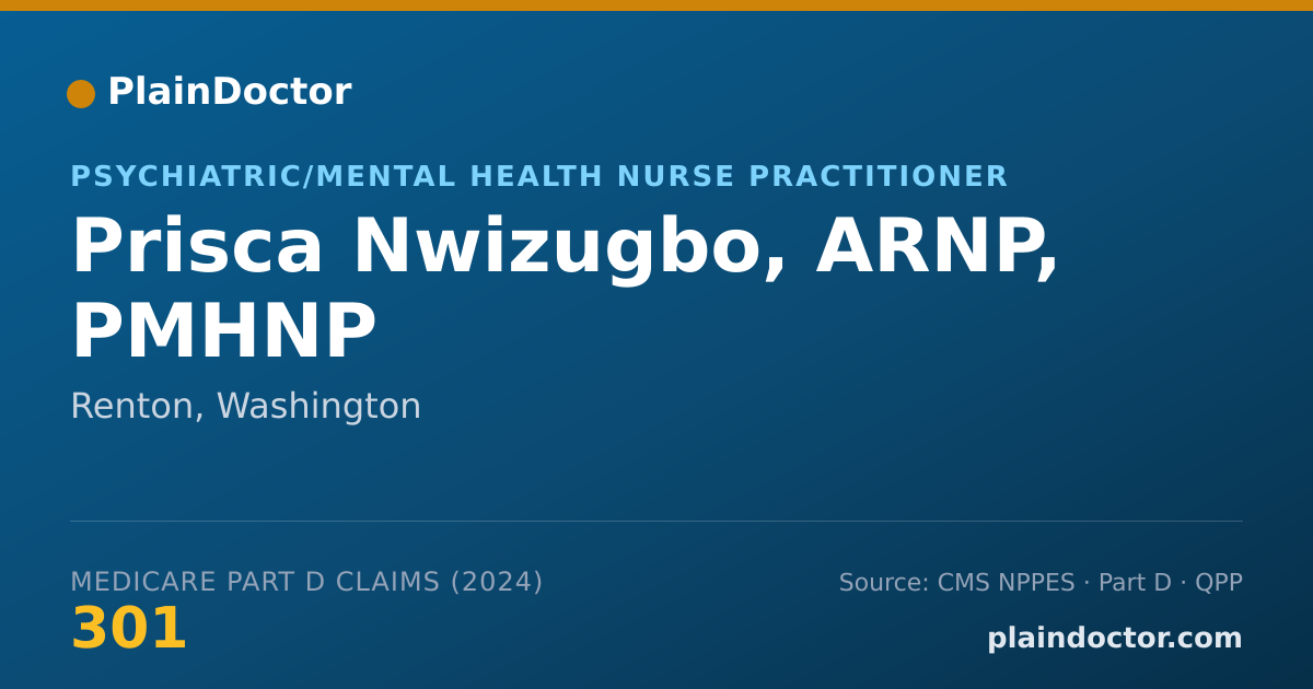 Shareable card for Prisca Nwizugbo, ARNP, PMHNP - Psychiatric/Mental Health Nurse Practitioner, Renton, WA