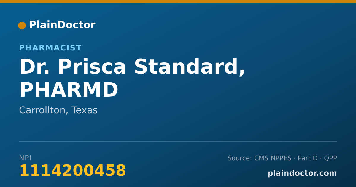 Shareable card for Prisca Standard, PHARMD - Pharmacist, Carrollton, TX