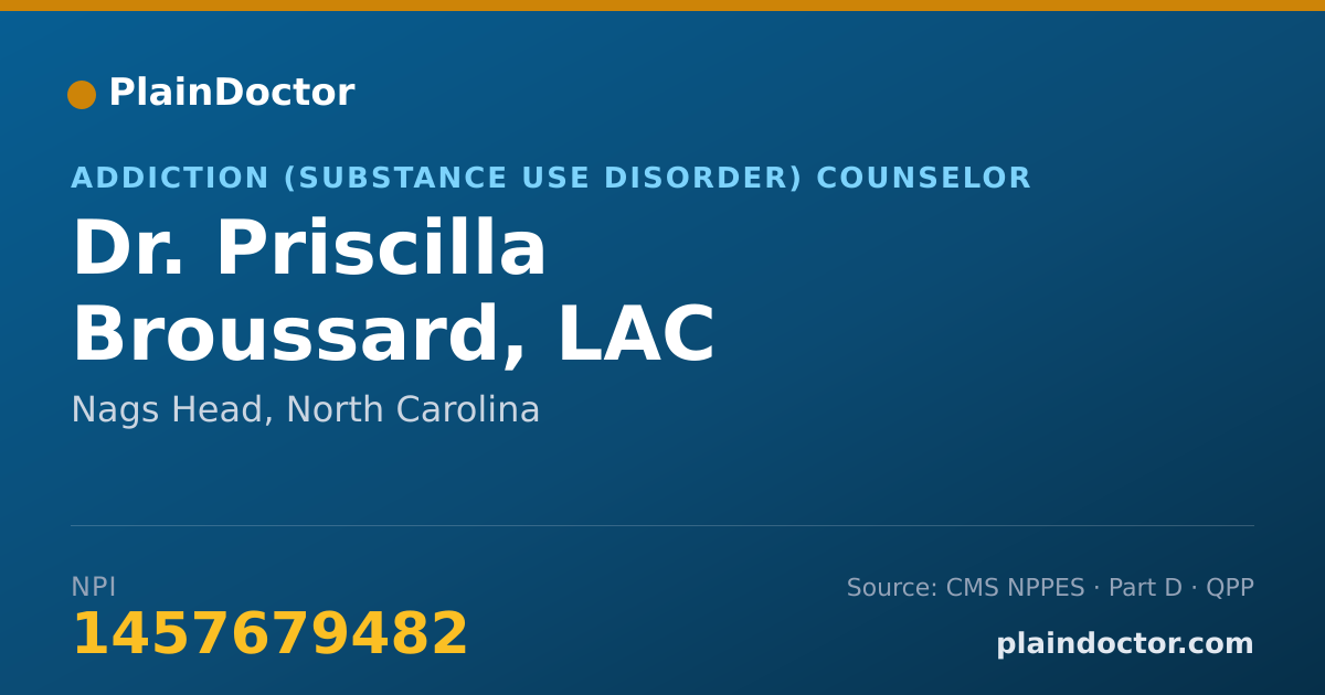 Shareable card for Priscilla Broussard, LAC - Addiction (Substance Use Disorder) Counselor, Nags Head, NC