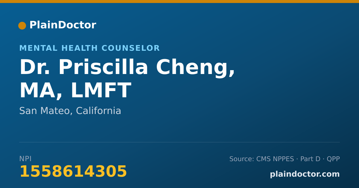 Shareable card for Priscilla Cheng, MA, LMFT - Mental Health Counselor, San Mateo, CA