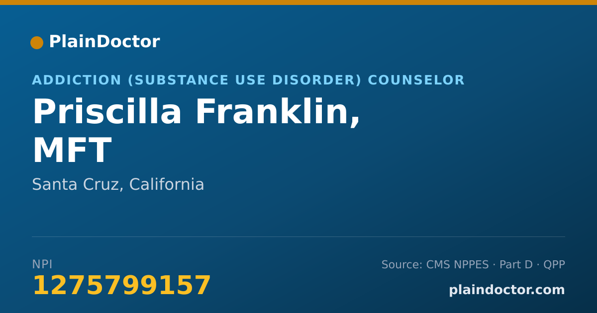 Shareable card for Priscilla Franklin, MFT - Addiction (Substance Use Disorder) Counselor, Santa Cruz, CA