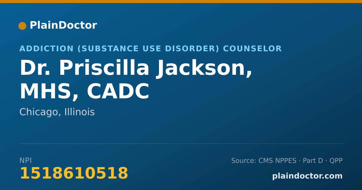 Shareable card for Priscilla Jackson, MHS, CADC - Addiction (Substance Use Disorder) Counselor, Chicago, IL