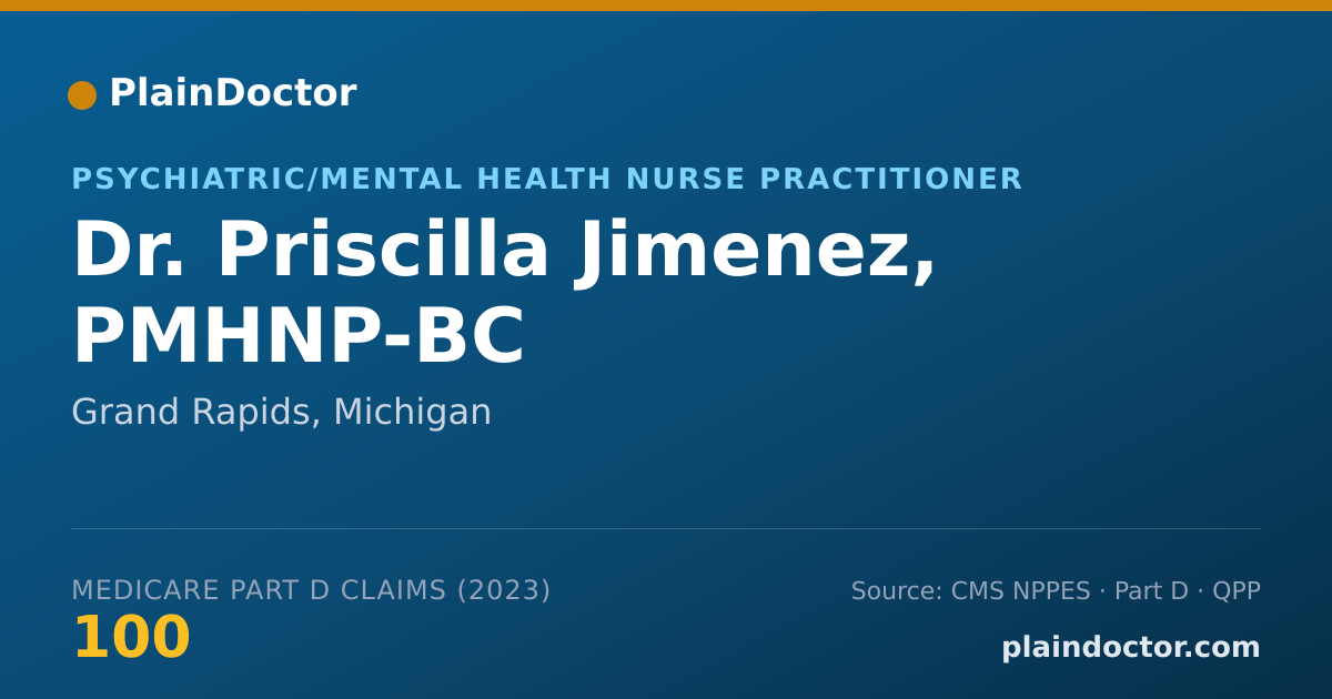 Shareable card for Priscilla Jimenez, PMHNP-BC - Psychiatric/Mental Health Nurse Practitioner, Grand Rapids, MI