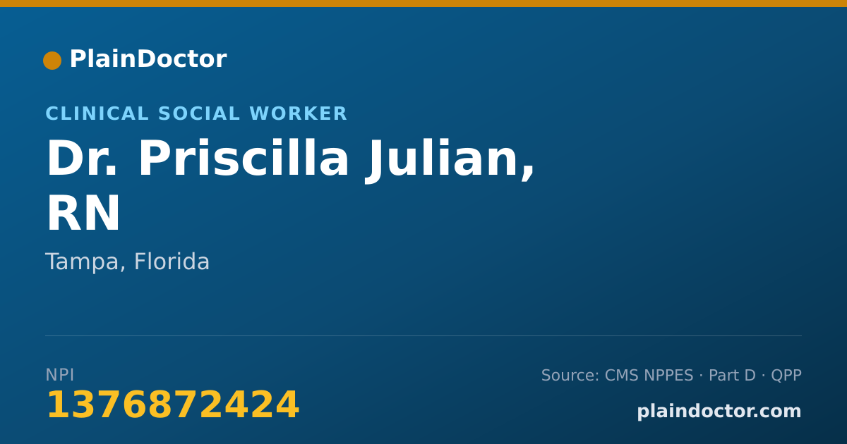 Shareable card for Priscilla Julian, RN - Clinical Social Worker, Tampa, FL