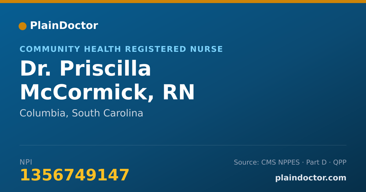 Shareable card for Priscilla McCormick, RN - Community Health Registered Nurse, Columbia, SC