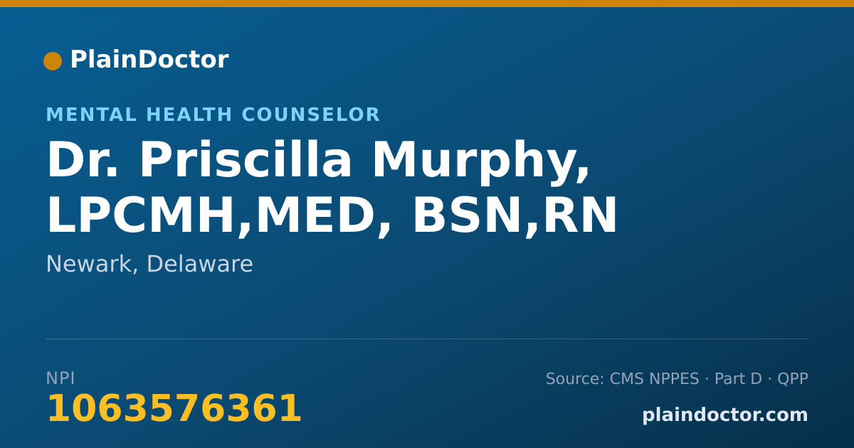 Shareable card for Priscilla Murphy, LPCMH,MED, BSN,RN - Mental Health Counselor, Newark, DE