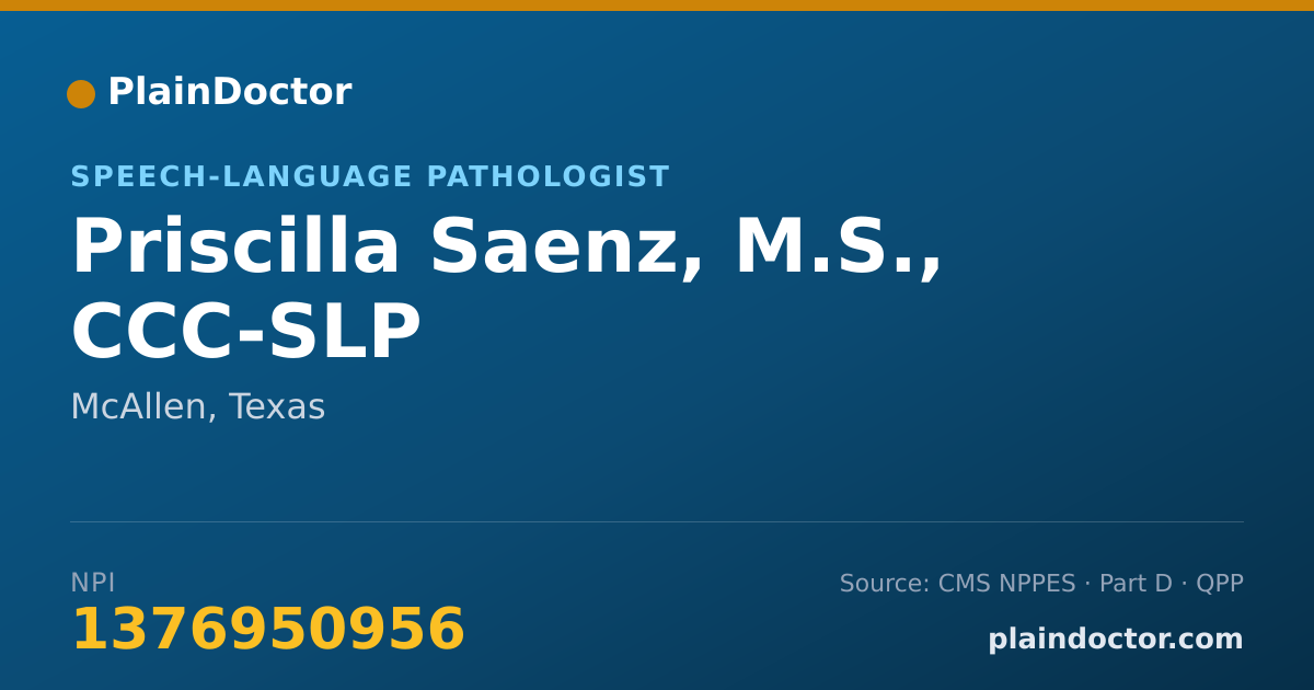 Shareable card for Priscilla Saenz, M.S., CCC-SLP - Speech-Language Pathologist, McAllen, TX