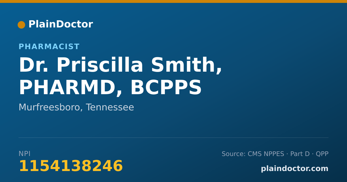 Shareable card for Priscilla Smith, PHARMD, BCPPS - Pharmacist, Murfreesboro, TN