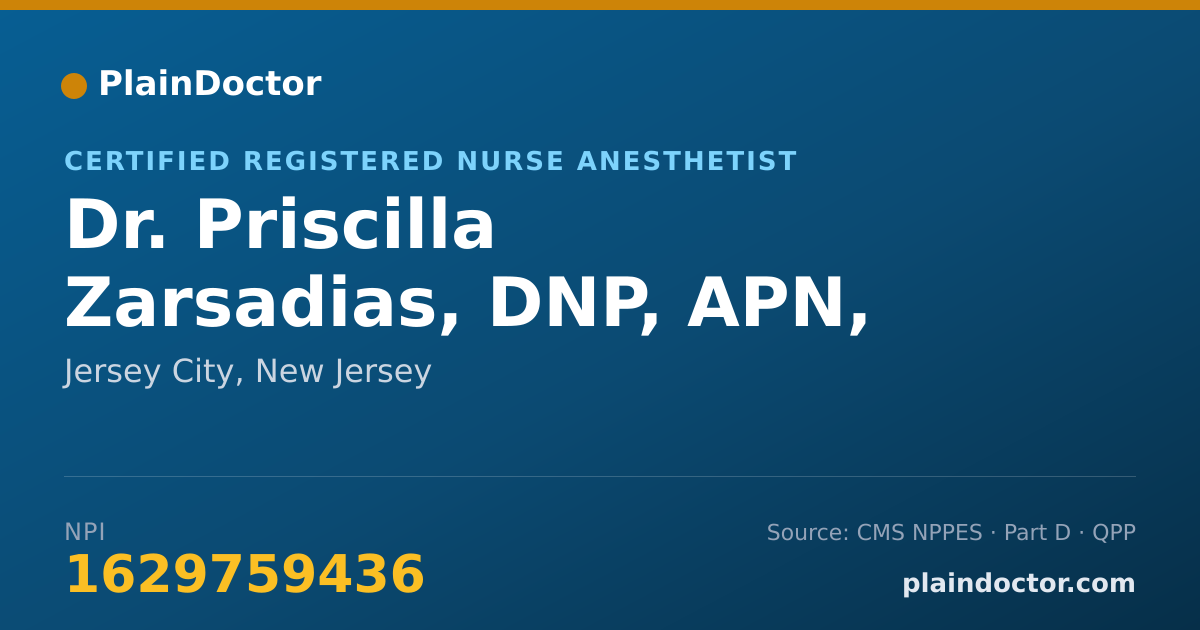 Shareable card for Priscilla Zarsadias, DNP, APN, CRNA - Certified Registered Nurse Anesthetist, Jersey City, NJ