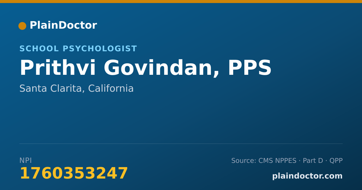Shareable card for Prithvi Govindan, PPS - School Psychologist, Santa Clarita, CA