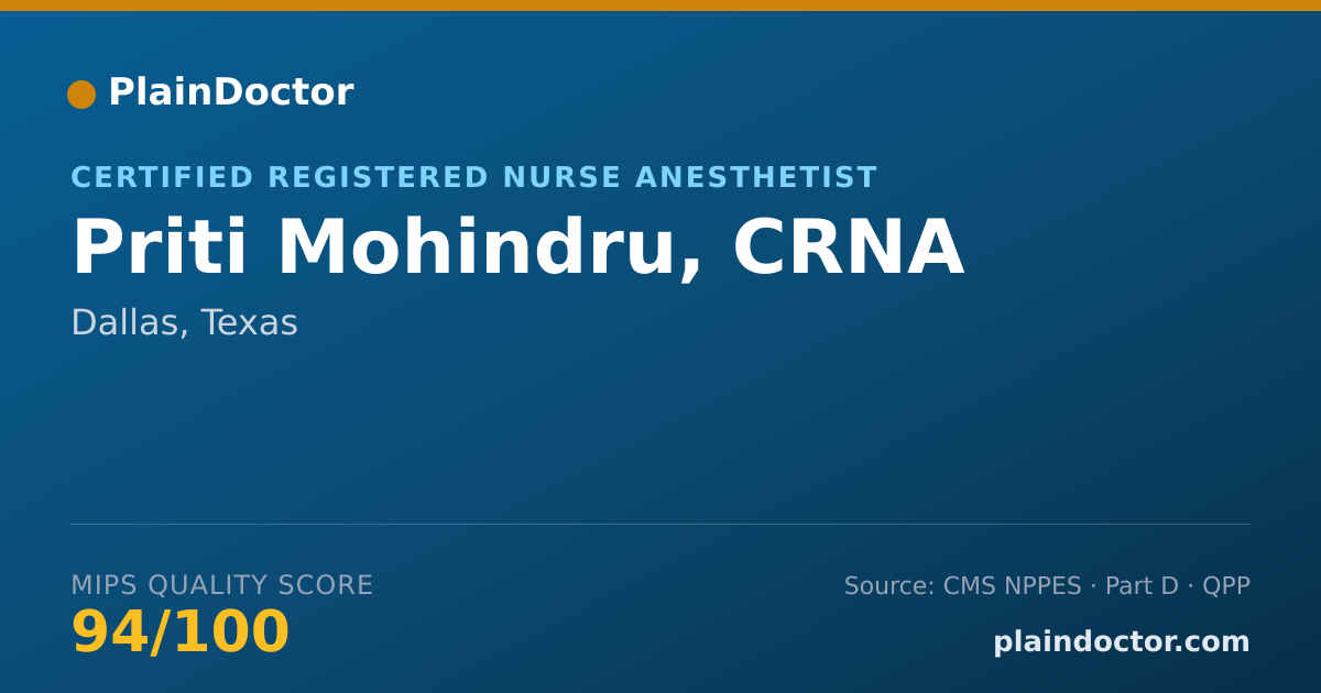 Shareable card for Priti Mohindru, CRNA - Certified Registered Nurse Anesthetist, Dallas, TX