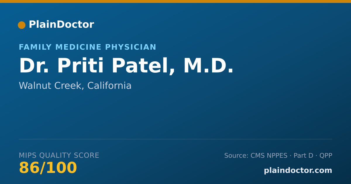 Shareable card for Priti Patel, M.D. - Family Medicine Physician, Walnut Creek, CA