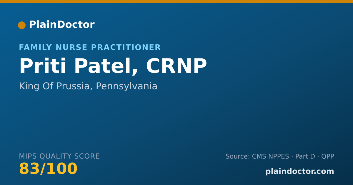 Shareable card for Priti Patel, CRNP - Family Nurse Practitioner, King Of Prussia, PA
